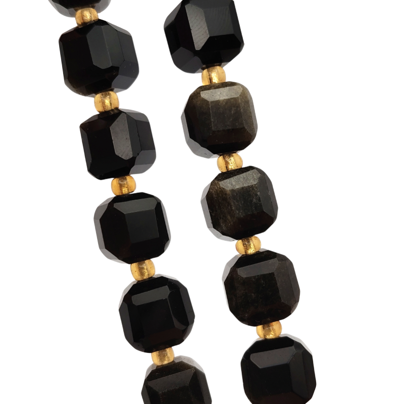 Gold Sheen Obsidian Cube Bracelet